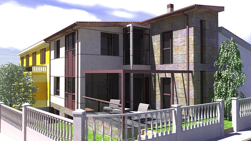 Arquitectura 3D - Unifamiliar - Fachada de casa unifamiliar adosada Oleiros - A Coruña