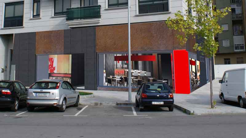 Interiorismo 3D - Hostelería - Fotomontaje de fachada para cerveceria restaurante Ourense