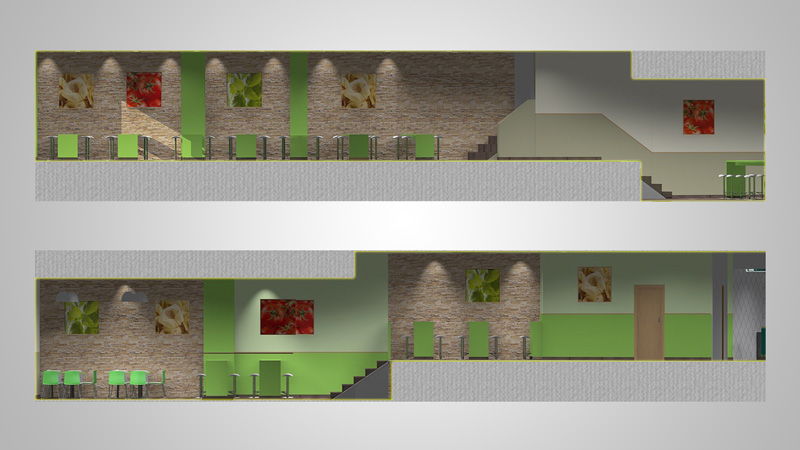 Planos 3D - Seccion - Seccion Pizzeria Madrid
