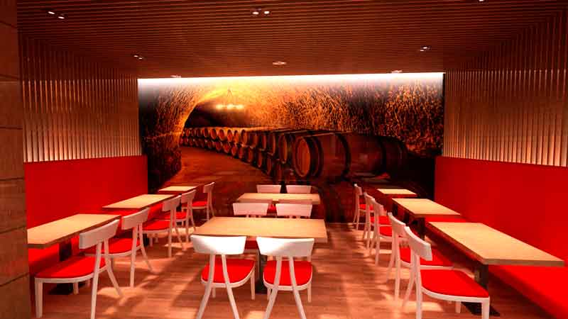 Interiorismo 3D - Hostelería - Mesas bajas en cervecería restaurante Bilbao