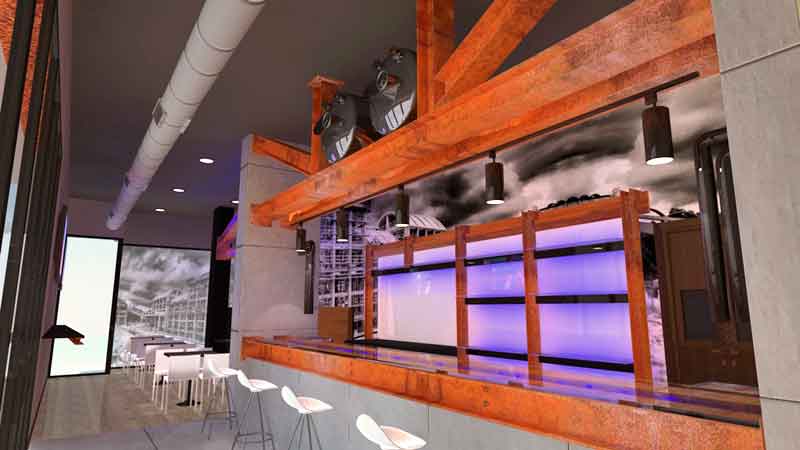 Interiorismo 3D - Hosteleria - Barra cervecería estilo industrial Culleredo - A Coruña