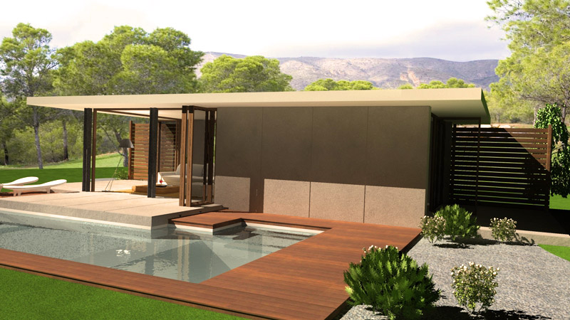 Arquitectura 3D - Unifamiliar - Piscina en vivienda cubica Vigo - Pontevedra
