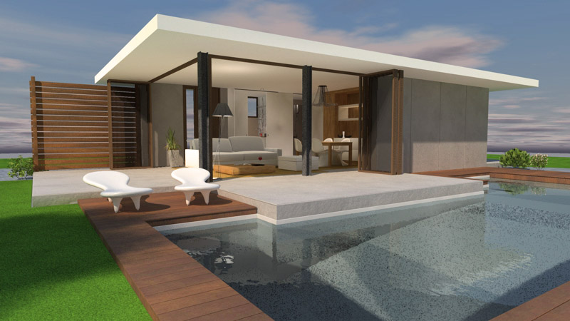 Arquitectura 3D - Unifamiliar - Piscina en vivienda cubica Vigo - Pontevedra