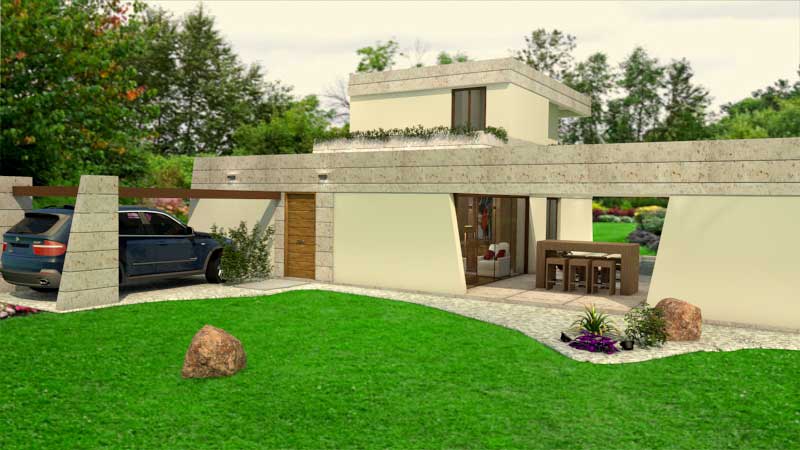 Arquitectura 3D - Unifamiliar - Fachada de vivienda de playa República Dominicana