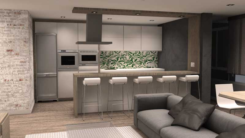 Interiorismo 3D - Cocina - Cocina desde salon Marín - Pontevedra