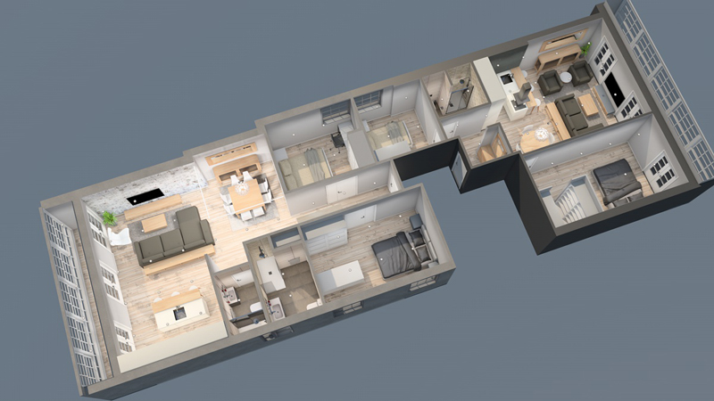 Planos 3D - Vista Aerea - Vista Arerea Planta Edificio A Coruña