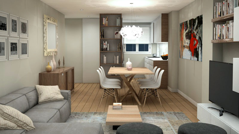 Interiorismo 3D - Salon - Salon Comedor A Coruña